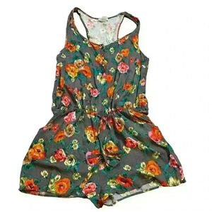 Liola USA Floral Shorts Romper Size Large Knit Lightweight Comfort Casual
